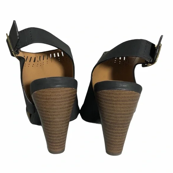 QUPID Slip on heels w Ankle Strap Blk Sz 5.5 - Picture 6 of 10